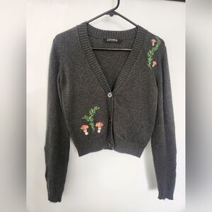 Disturbia Cardigan with Floral and Mushroom Embroidery